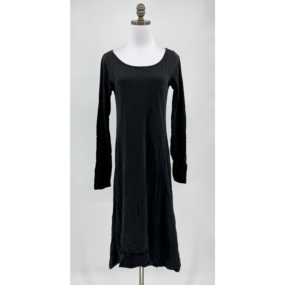 Crossley Black Jersey Lagenlook Asymmetrical Hem Midi Dress Long Sleeve Sz M